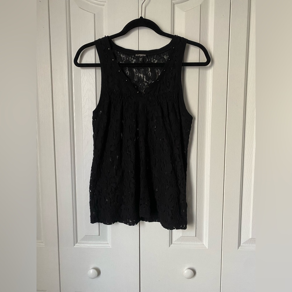 EXPRESS BLACK LACE VNECK TANK TOP -SIZE SMALL